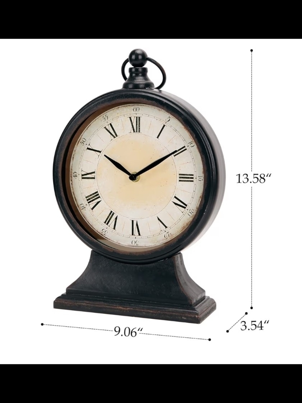 Antique-Style Round Table Clock in Black and Cream - Picture 4 of 8